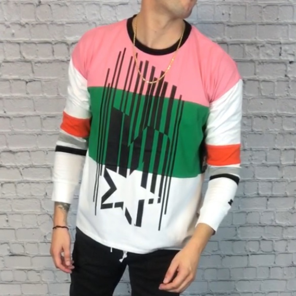 STARTER Black Label Men’s Retro Style Long Sleeve Striped Shirt Size Large NEW